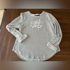 Lauren Ralph Lauren Logo Striped Long Sleeve Shirt - Size Large